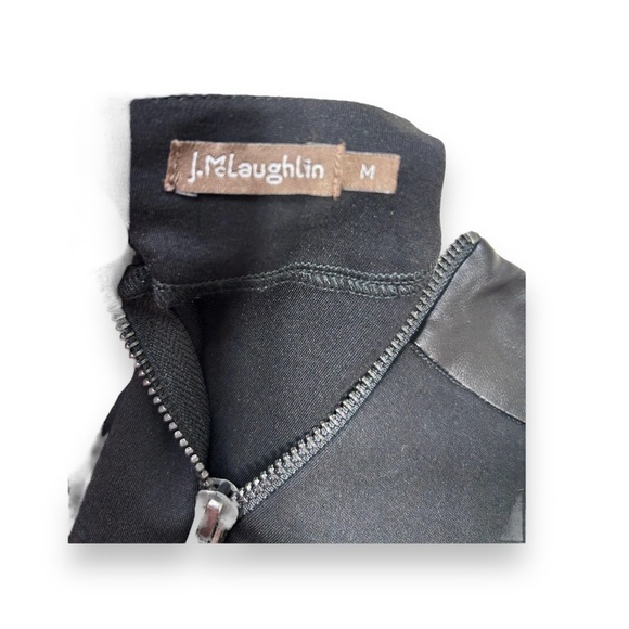 J. McLaughlin Farrow Black Knit Top Lambskin Leather 3/4 Sleeve Womens M - Picture 3 of 4